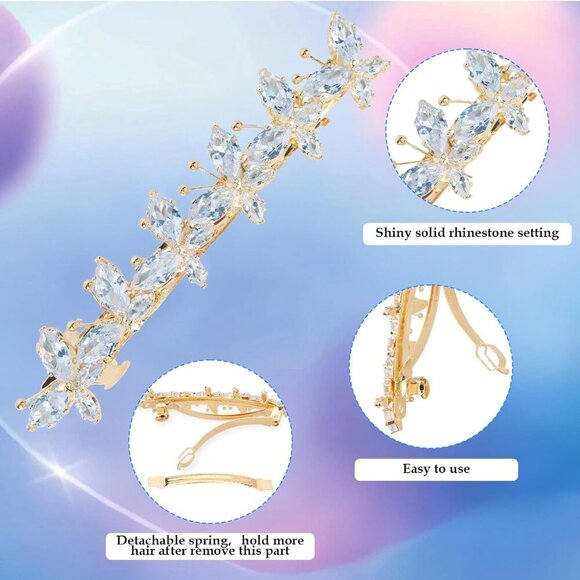 Gold Rhinestone Butterfly Hair Clips for Women Elegant Bridal Hair Accessories main image 4